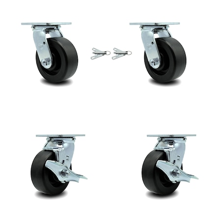 Service Caster 5 Inch Polyolefin Caster Set with Roller Bearings 2 Swivel Lock 2 Brake SCC SCC-30CS520-POR-BSL-2-TLB-2